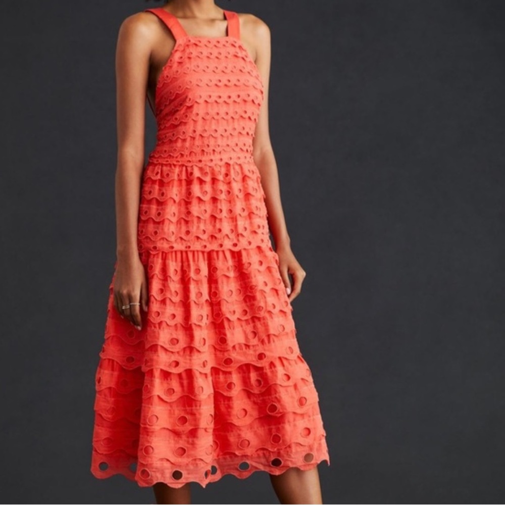 Anthropologie Maeve Eyelet Halter Midi Dress Size 2